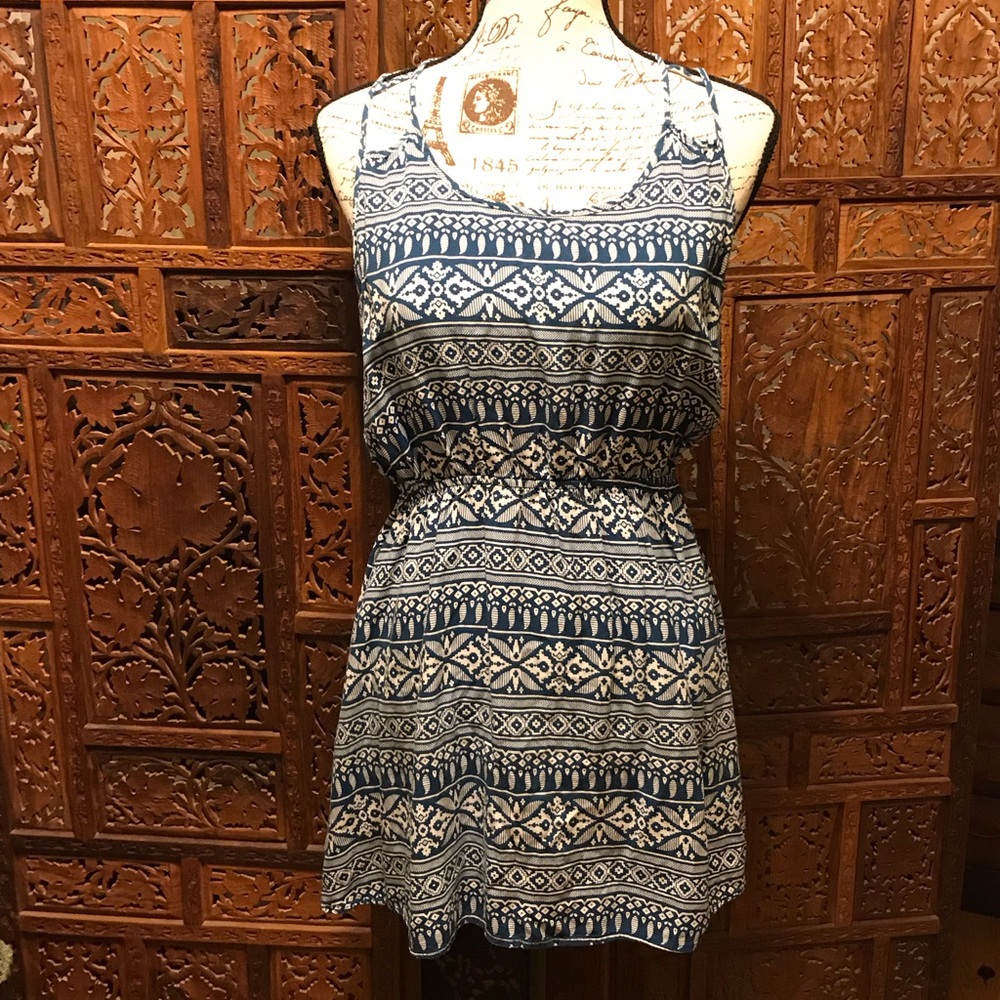 Mine Cut Out Blue and White Tank Top